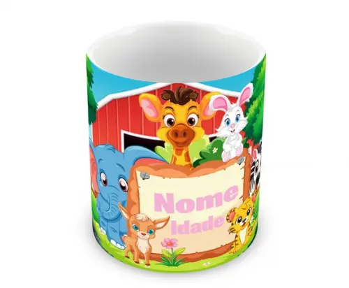 Caneca Polímero Animais Infantil Personalizada
