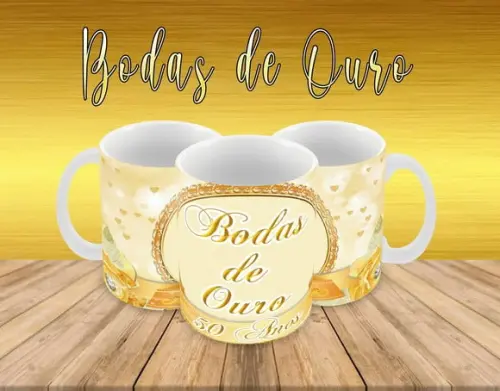 Caneca Polímero Bodas de Ouro Personalizada