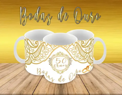 Caneca Polímero Bodas de Ouro Personalizada