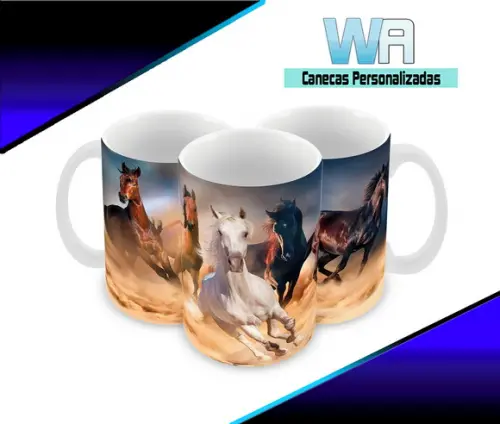 Caneca Polímero Cavalos Personalizada
