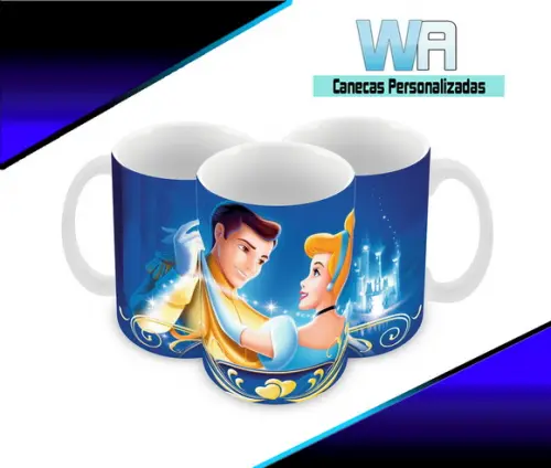 Caneca Polímero Cinderela Príncipe com Nome Personalizada