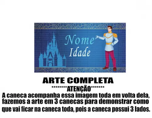 Caneca Polímero Cinderela Príncipe com Nome Personalizada