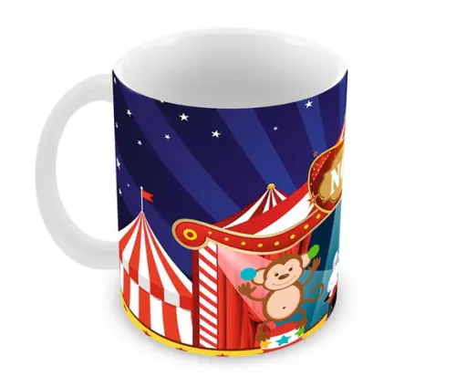 Caneca Polímero Circo Nome e Idade Personalizada