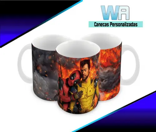 Caneca Polímero Deadpool e Wolverine Personalizada