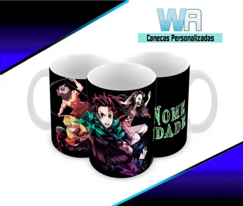 Caneca Polímero Demon Slayer Nome Personalizada