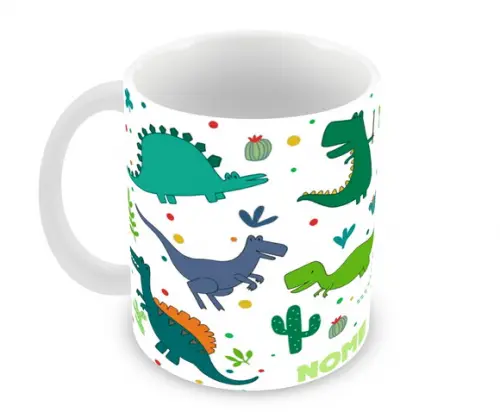 Caneca Polímero Dinossauros Nome e Idade Personalizada
