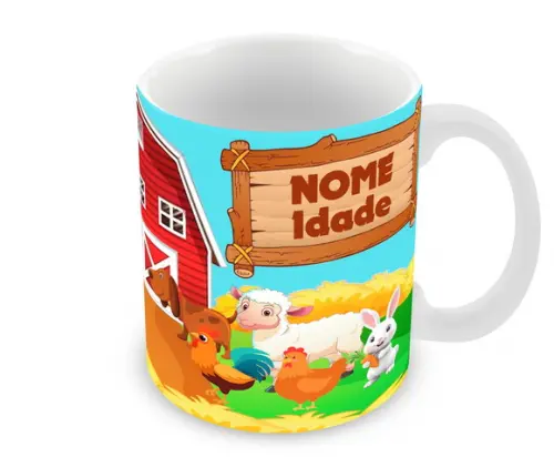 Caneca Polímero Fazendinha Nome e Idade Personalizada
