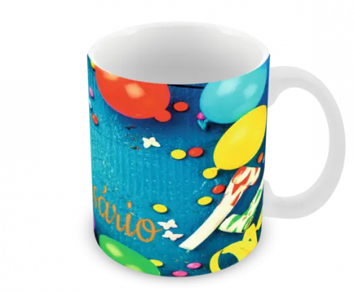 Caneca Polímero Feliz Aniversário Personalizada