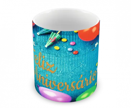 Caneca Polímero Feliz Aniversário Personalizada