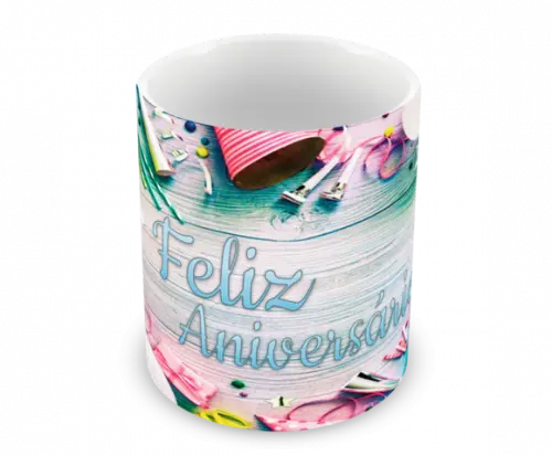 Caneca Polímero Feliz Aniversário Personalizada