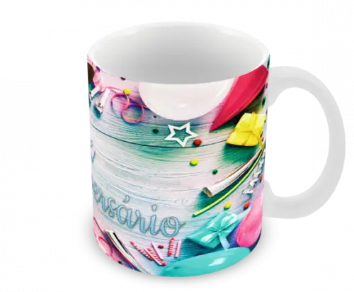 Caneca Polímero Feliz Aniversário Personalizada