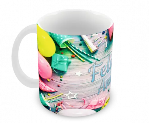 Caneca Polímero Feliz Aniversário Personalizada