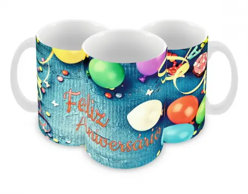 Caneca Polímero Feliz Aniversário Personalizada