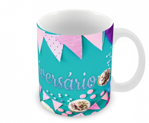Caneca Polímero Feliz Aniversário Personalizada
