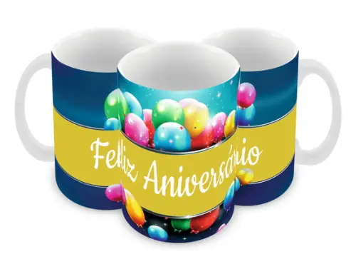 Caneca Polímero Feliz Aniversário Personalizada