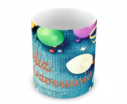 Caneca Polímero Feliz Aniversário Personalizada