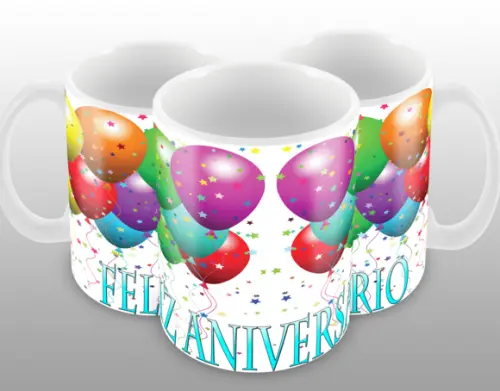 Caneca Polímero Feliz Aniversário Personalizada