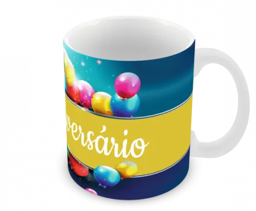 Caneca Polímero Feliz Aniversário Personalizada