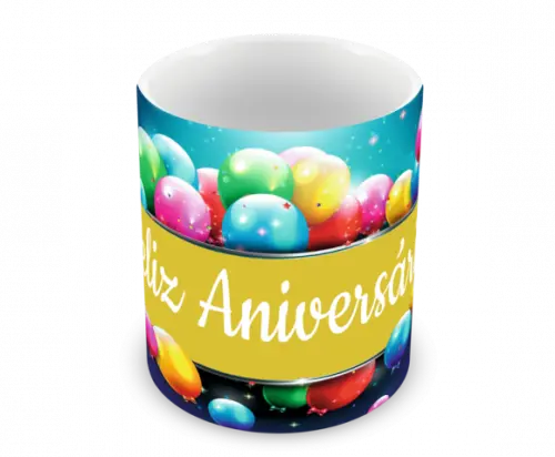 Caneca Polímero Feliz Aniversário Personalizada