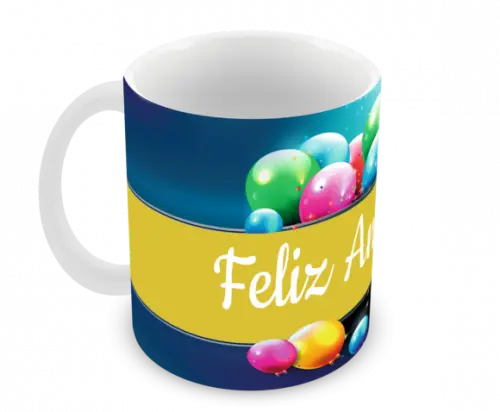 Caneca Polímero Feliz Aniversário Personalizada