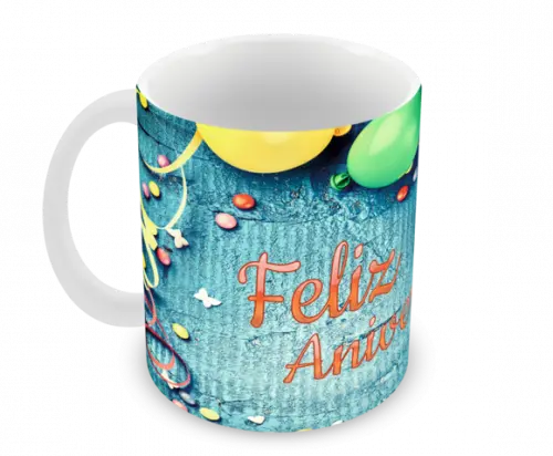 Caneca Polímero Feliz Aniversário Personalizada