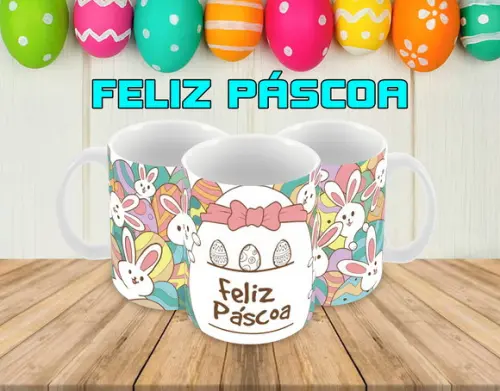 Caneca Polímero Feliz Páscoa Personalizada