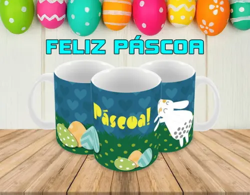 Caneca Polímero Feliz Páscoa Personalizada