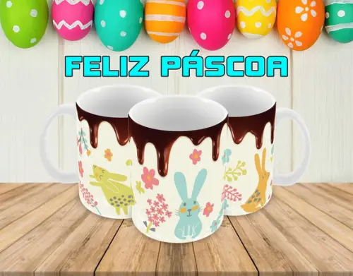 Caneca Polímero Feliz Páscoa Personalizada