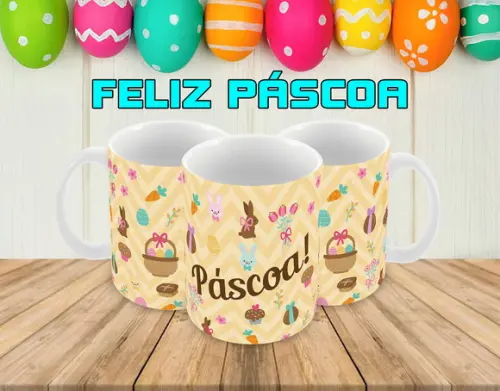Caneca Polímero Feliz Páscoa Personalizada