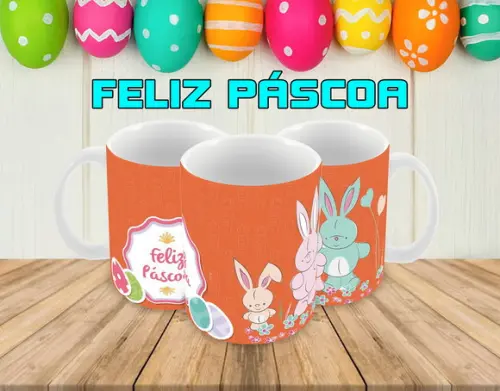 Caneca Polímero Feliz Páscoa Personalizada
