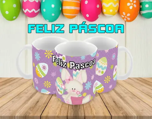 Caneca Polímero Feliz Páscoa Personalizada
