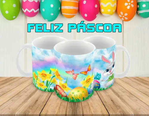 Caneca Polímero Feliz Páscoa Personalizada