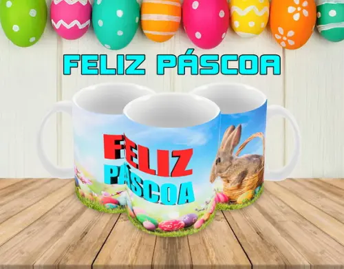 Caneca Polímero Feliz Páscoa Personalizada