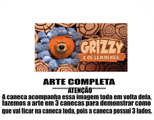 Caneca Polímero Grizzy e os Lemmings Personalizada