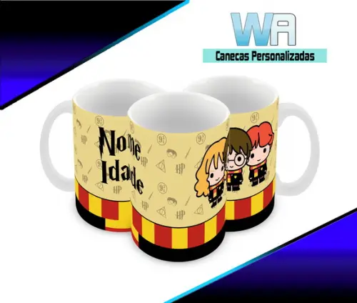 Caneca Polímero Harry Potter Nome e Idade Personalizada
