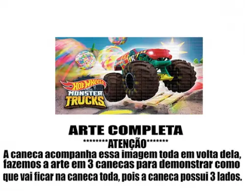 Caneca Polímero Hot Wheels Monster Trucks Personalizada