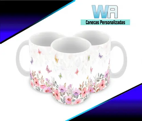 Caneca Polímero Jardim de Borboleta Personalizada
