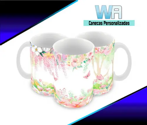 Caneca Polímero Jardim de Borboleta Personalizada
