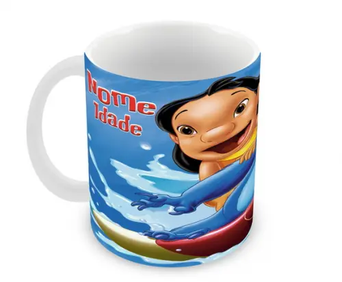 Caneca Polímero Lilo e Stitch Nome e Idade Personalizada