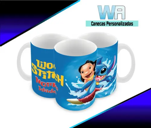 Caneca Polímero Lilo e Stitch Nome e Idade Personalizada