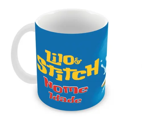 Caneca Polímero Lilo e Stitch Nome e Idade Personalizada