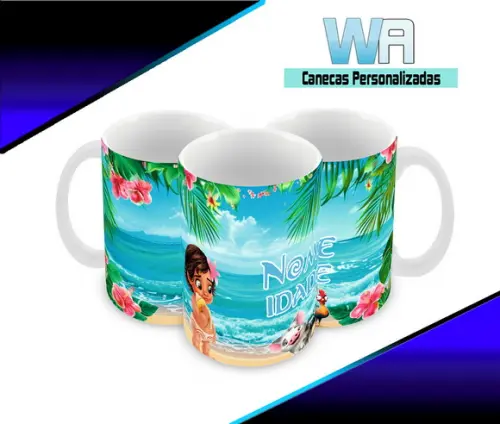 Caneca Polímero Moana Bebê Nome Personalizada
