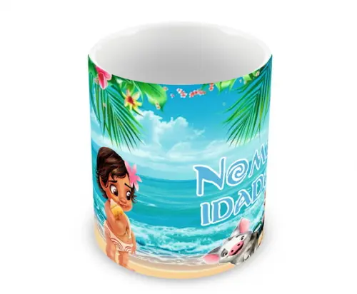 Caneca Polímero Moana Bebê Nome Personalizada