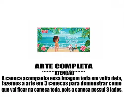 Caneca Polímero Moana Bebê Nome Personalizada