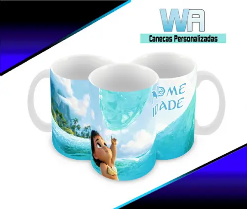 Caneca Polímero Moana Bebê Nome Personalizada
