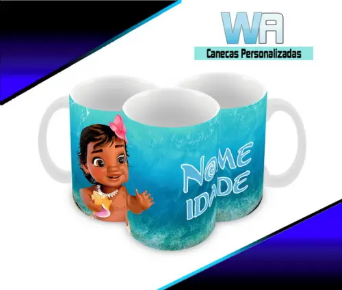 Caneca Polímero Moana Bebê Nome Personalizada