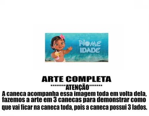 Caneca Polímero Moana Bebê Nome Personalizada