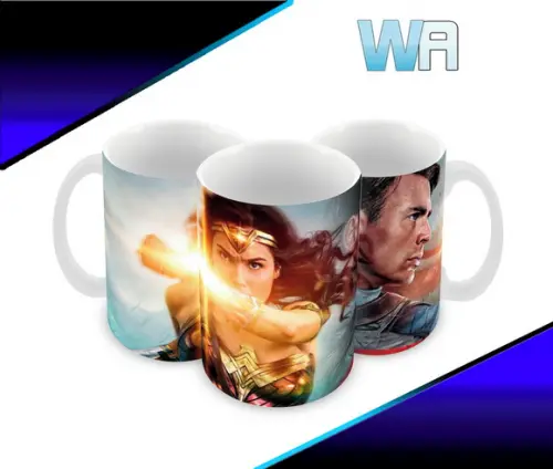 Caneca Polímero Mulher Maravilha e Capitão América