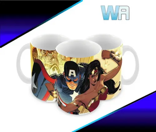Caneca Polímero Mulher Maravilha e Capitão América