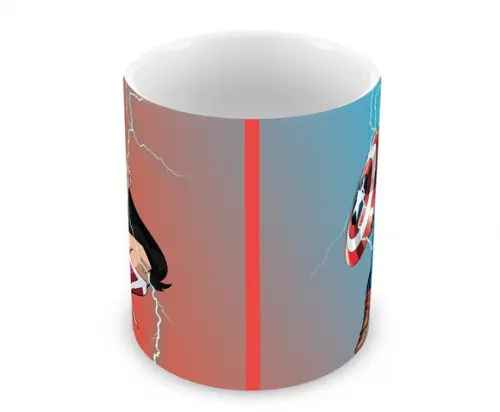 Caneca Polímero Mulher Maravilha e Capitão América